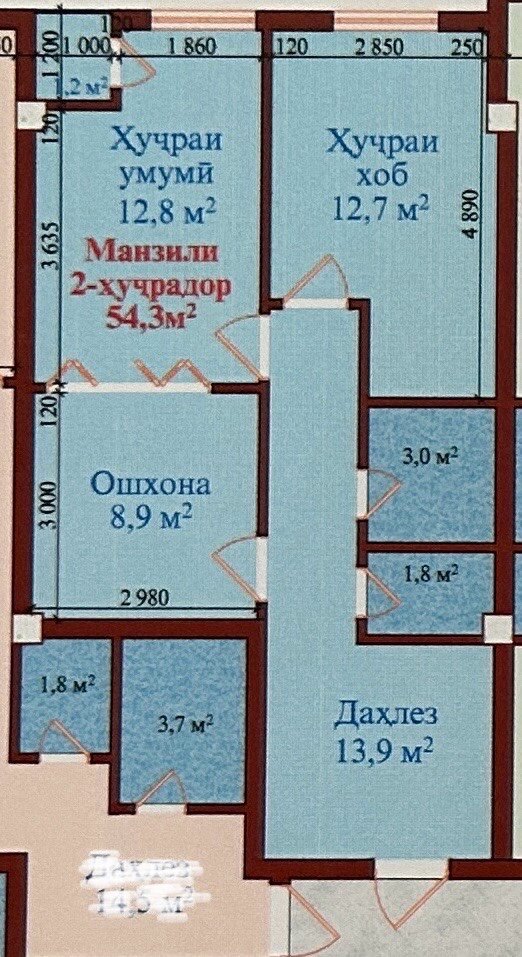 2-комнатная квартира в Рудаки — фото 6, балкон