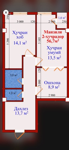 2-комнатная квартира в Рудаки — фото 14